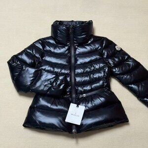 Moncler "Little Pepper" Black Glossy Slim-Fit Down Jacket, Women's Size M